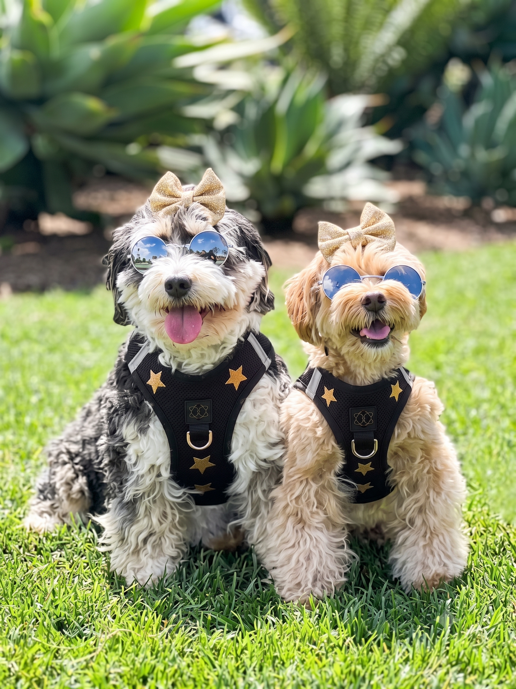 A curated flat lay of premium pet accessories including a dog harness, matching leash, and a minimalist cat collar.